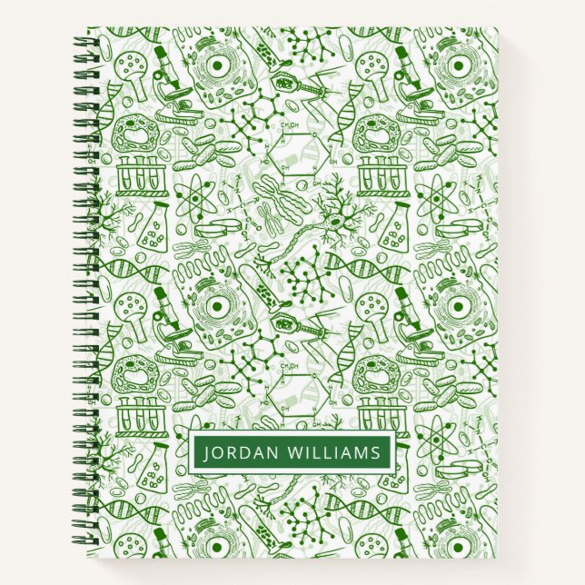 Füge Deinen Namen hinzu | Green Biology Pattern Notizbuch (Vorderseite)