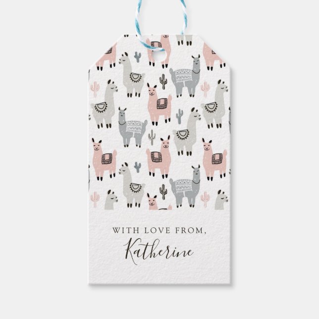 Füge Deinen Namen hinzu | Llamas-Muster Geschenkanhänger (Vorderseite)