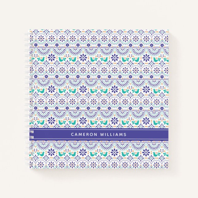 Füge Deinen Namen hinzu | Mexican Bird Tile Folk A Notizbuch (Vorderseite)