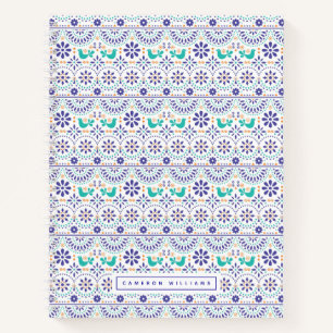 Füge Deinen Namen hinzu   Mexican Bird Tile Folk  Notizbuch