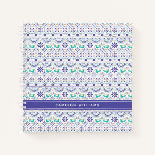 Füge Deinen Namen hinzu   Mexican Bird Tile Folk  Notizbuch