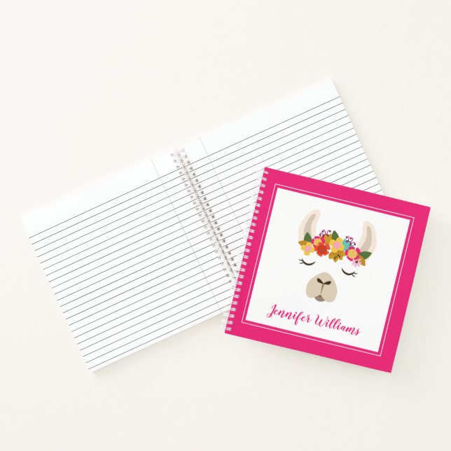 Füge Deinen Namen hinzu | Muster Alpaca und Blume Notizbuch (Innenseite)