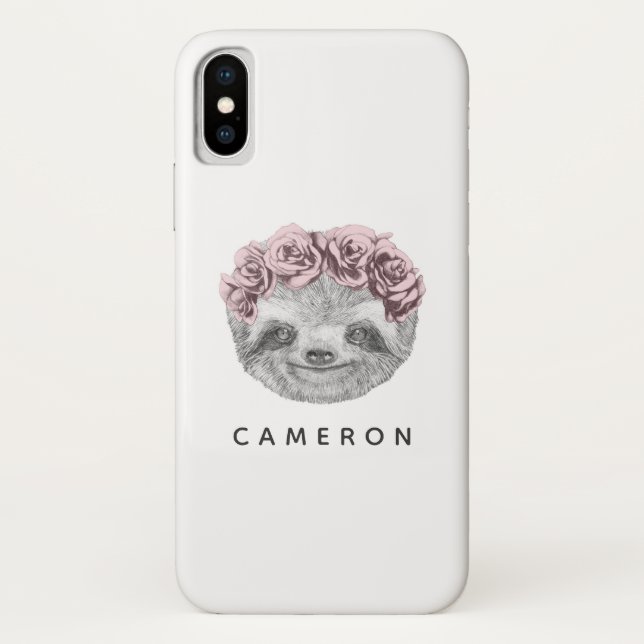 Füge Deinen Namen hinzu | Portrait von Sloth Flora Case-Mate iPhone Hülle (Rückseite)