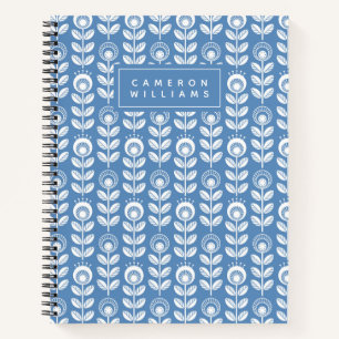 Füge Deinen Namen hinzu   Retro Scandinavian Blue Notizbuch