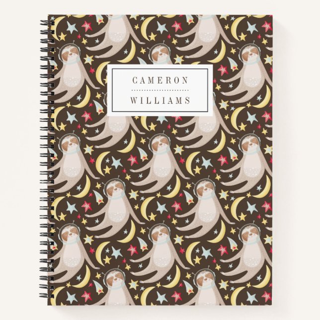 Füge Deinen Namen hinzu | Sloth Astronaut Pattern Notizbuch (Vorderseite)
