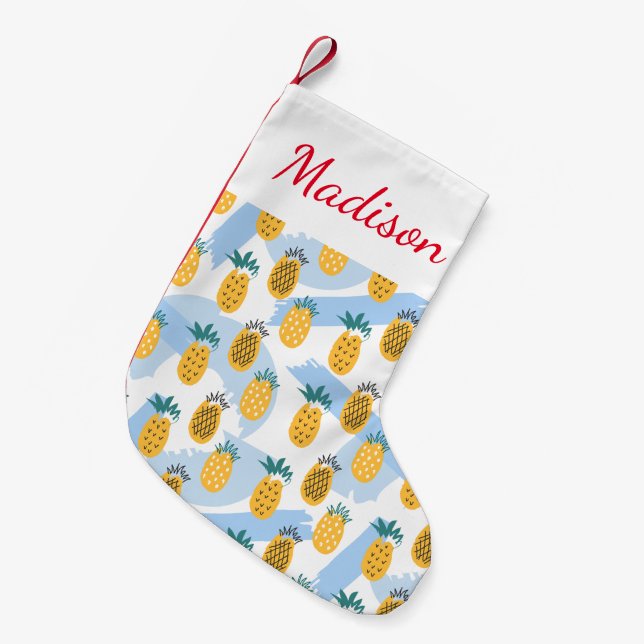 Füge Deinen Namen hinzu | Tropische Ananas Kleiner Weihnachtsstrumpf (Vorderansicht (hängend))