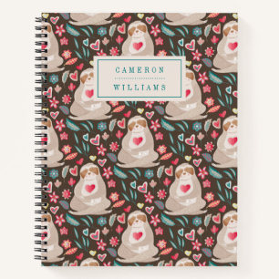 Füge Deinen Namen hinzu Valentine Sloth Pattern Notizbuch