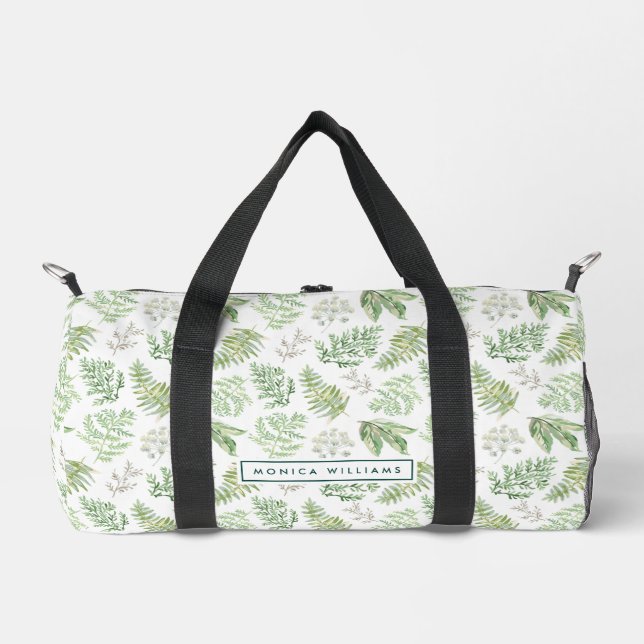Füge Deinen Namen hinzu | Waldgrün Muster Duffle Bag (Vorderseite)