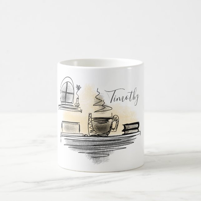 Füge Deinen Namen hinzu | Zeichnend Kaffeeseite Kaffeetasse (Mittel)