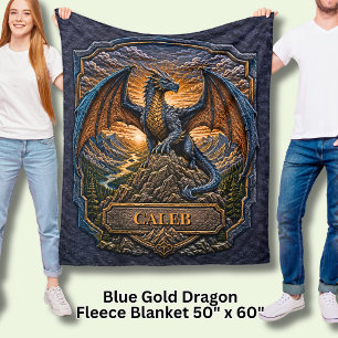 Füge Namen Blau-Gold-Drache auf Berg bei Sonnenauf Fleecedecke