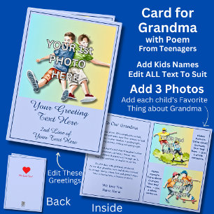 Fügen Sie 3 Foto für Großmutter hinzu, Gedicht von Karte