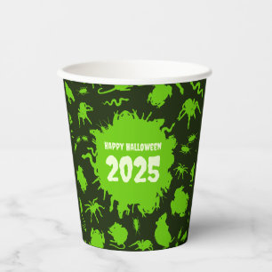 Fügen Sie das Jahr glücklich Halloween grüne graue Pappbecher
