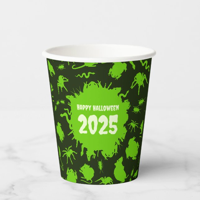 Fügen Sie das Jahr glücklich Halloween grüne graue Pappbecher (Vorderseite)