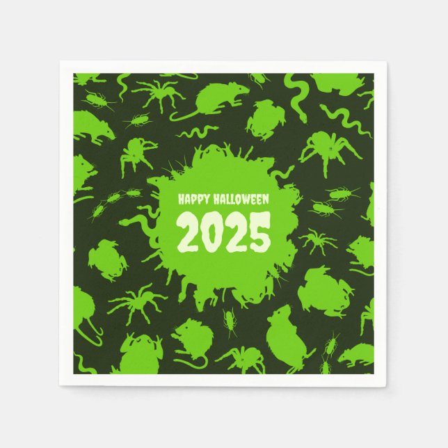 Fügen Sie das Jahr glücklich Halloween grüne graue Serviette (Vorderseite)