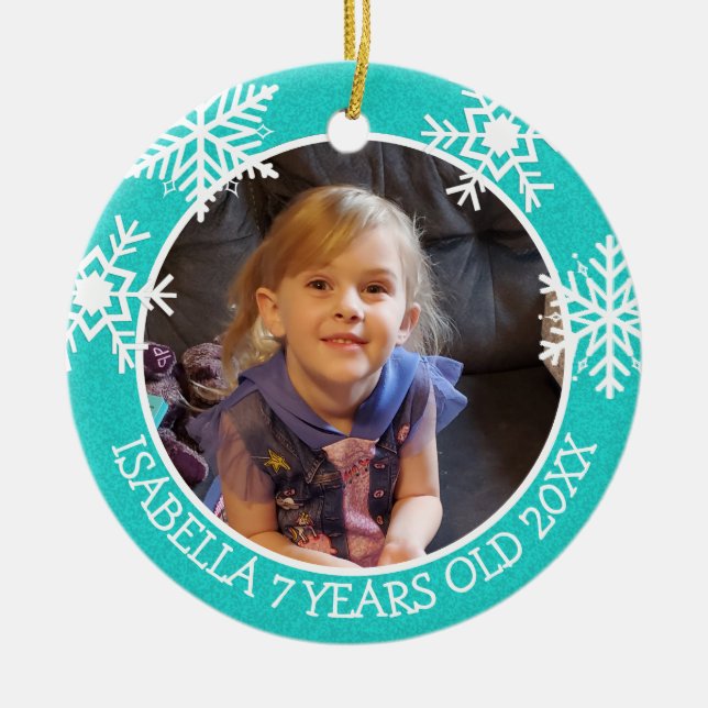 Fügen Sie dem Weihnachtsfest das Bild Ihres Kindes Keramik Ornament (Vorne)