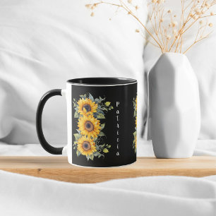 Fügen Sie den ersten Namen Charmante Sonnenblumen Tasse