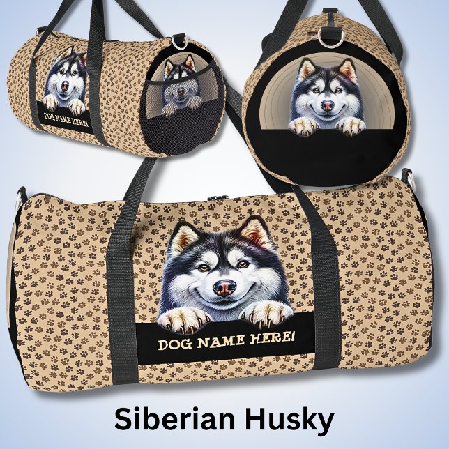 Fügen Sie den Namen Ihres Hundes hinzu, Sibirier H Duffle Bag (Von Creator hochgeladen)