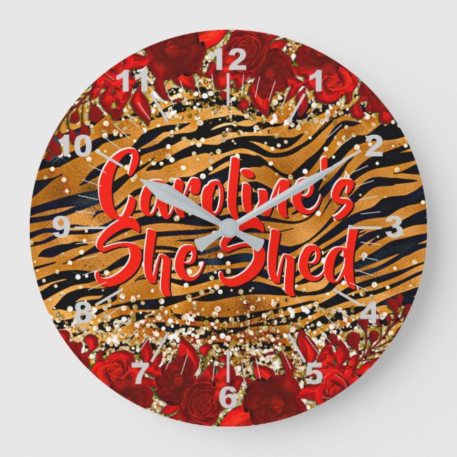 Fügen Sie den Namen Text hinzu, den Sie die Tiger  Große Wanduhr (Vorderseite)