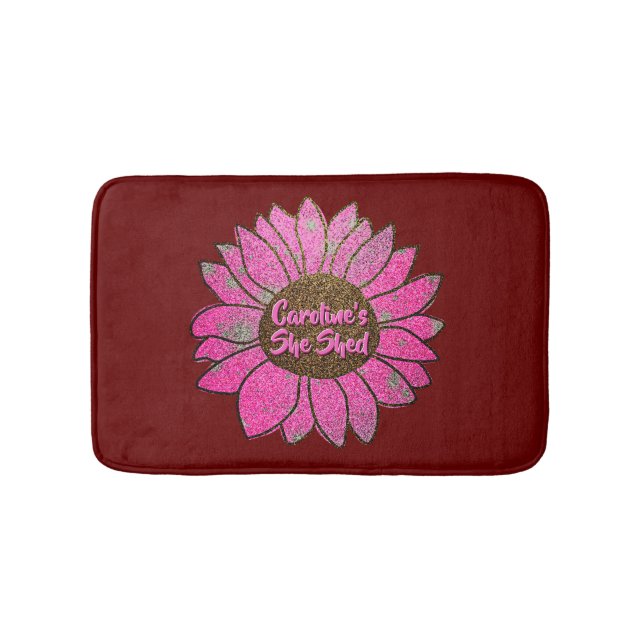 Fügen Sie den Text, den sie mit rosa Sonnenblumen  Badematte (Vorderseite)