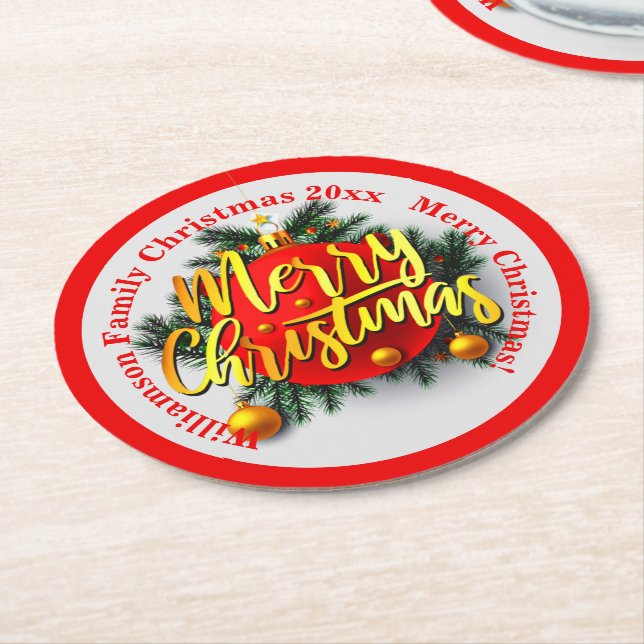 Fügen Sie die Weihnachtsmeldung "Jahr" hinzu Runder Pappuntersetzer (Angewinkelt)