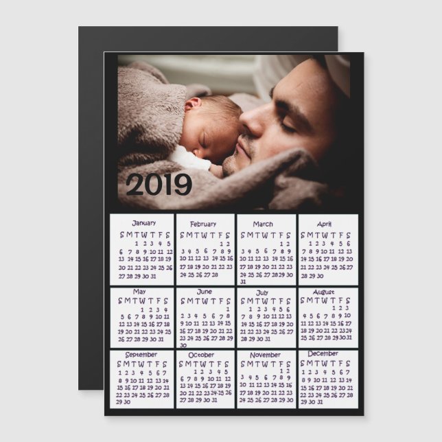 Fügen Sie diesem Schwarzen 2019-Kalender ein Foto  Magneteinladung (Vorne/Hinten)