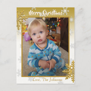 Fügen Sie dieser Gold Weihnachtskarte ein Foto hin Postkarte