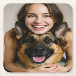 Fügen Sie ein Foto eines deutschen Schäferhundes h Rechteckiger Pappuntersetzer