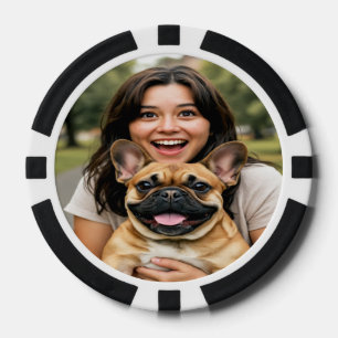 Fügen Sie ein Foto von French Bulldog hinzu und pe Pokerchips