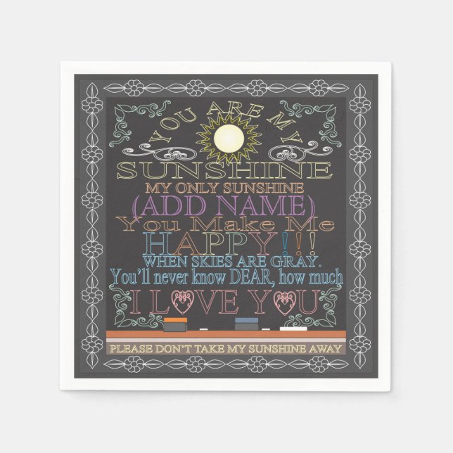 Fügen Sie ein Sunshine-Vintages Chalkboard hinzu Serviette (Vorderseite)