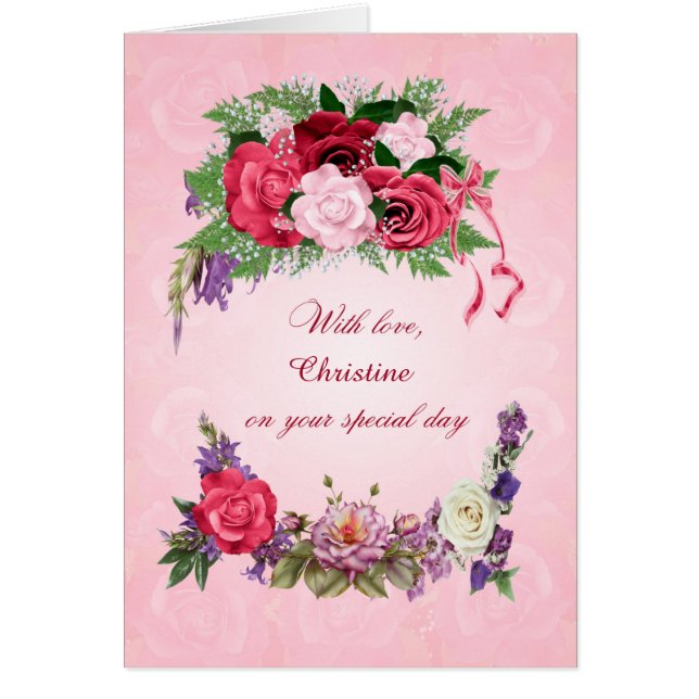 Fügen Sie einen Namen Birthday Gorgeous Rose hinzu (Vorne)