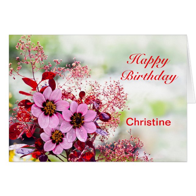 Fügen Sie einen Namen Birthday Pink-Blume hinzu (Vorderseite (Horizontal))