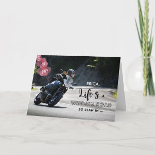 Fügen Sie einen Namen Motorrad Thema Geburtstag fü Karte
