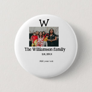 Fügen Sie Familienname Foto Jahr rustikale Vintage Button