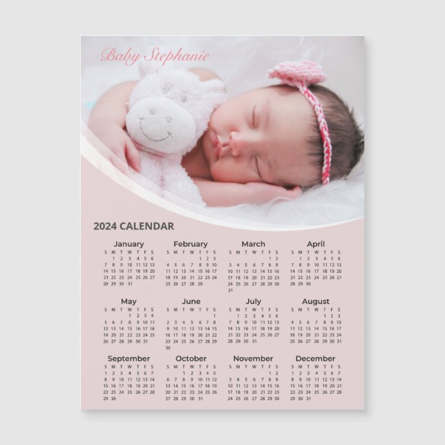 Fügen Sie Ihr eigenes Baby Foto 2024 Kalender hinz Magnetkarte (Vorderseite)