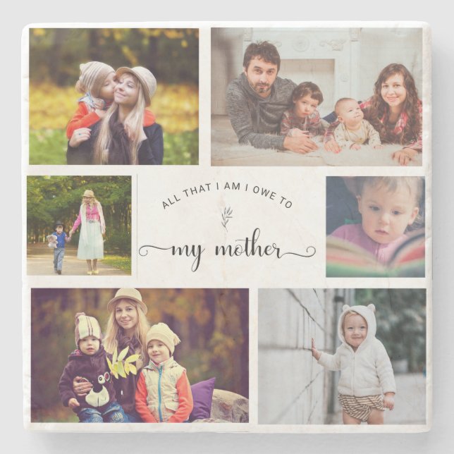 Fügen Sie Ihr eigenes Foto Collage Mother Best Mam Steinuntersetzer (Vorderseite)