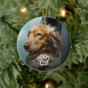 Fügen Sie Ihr eigenes Foto-Hunde-Haustier-Monogram Keramik Ornament