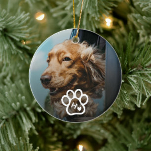 Fügen Sie Ihr eigenes Foto-Hunde-Haustier-Monogram Keramik Ornament