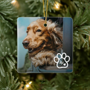 Fügen Sie Ihr eigenes Foto-Hunde-Monogramm hinzu Keramikornament