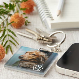 Fügen Sie Ihr eigenes Foto-Hunde-Monogramm hinzu Schlüsselanhänger