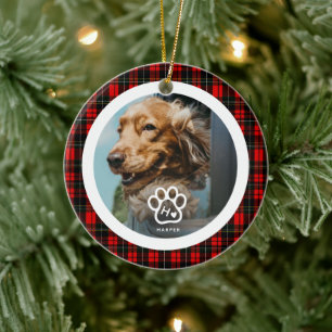 Fügen Sie Ihr eigenes Hunde-Foto-Monogramm-Tartan Keramik Ornament