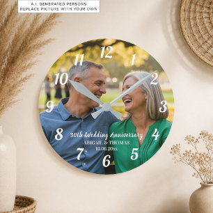 Fügen Sie Ihr eigenes Paar-Foto 30. Hochzeitstag h Runde Wanduhr