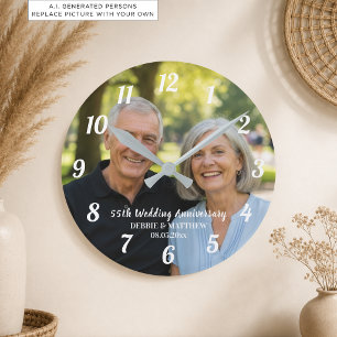 Fügen Sie Ihr eigenes Paar-Foto 55. Hochzeitstag h Runde Wanduhr