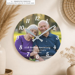 Fügen Sie Ihr eigenes Paar-Foto 65. Hochzeitstag h Runde Wanduhr