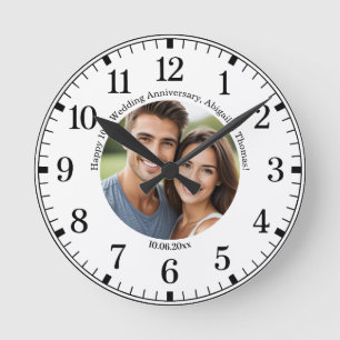 Fügen Sie Ihr eigenes Paar-Foto zum 10. Hochzeitst Runde Wanduhr