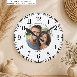 Fügen Sie Ihr eigenes Paar-Foto zum 5. Hochzeitsta Runde Wanduhr