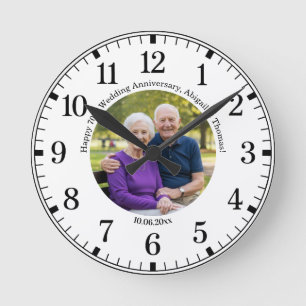 Fügen Sie Ihr eigenes Paar-Foto zum 70. Hochzeitst Runde Wanduhr