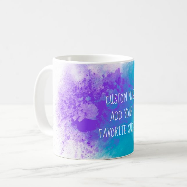 Fügen Sie Ihr eigenes Zitat Türkis lila Aquarell Kaffeetasse (Vorderseite Links)