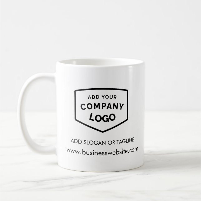 Fügen Sie Ihr Firmenlogo und Ihre Firmenwebsite in Kaffeetasse (Links)