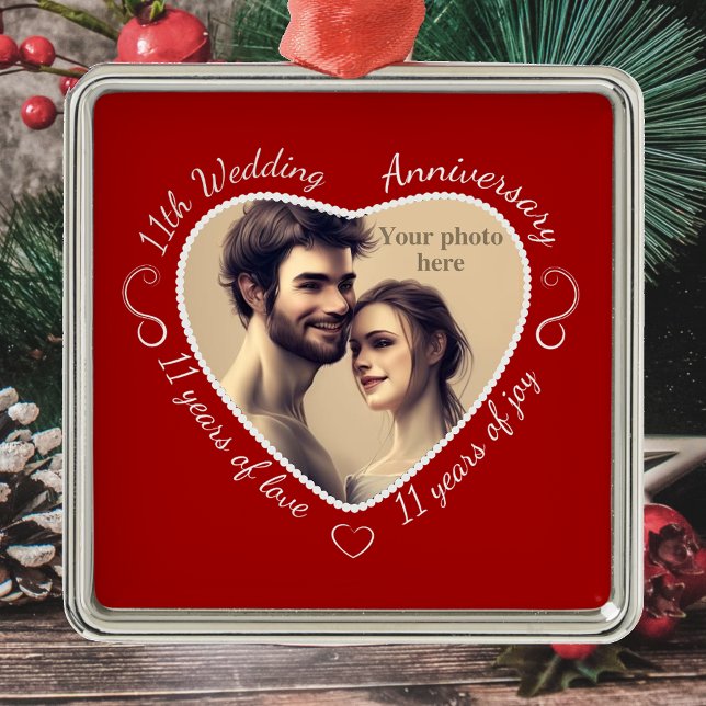 Fügen Sie Ihr Foto 11 Jahre Ehe hinzu Silbernes Ornament (Von Creator hochgeladen)
