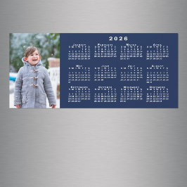 Fügen Sie Ihr Foto 2026 Kalender auf Navy Blue Mag Magnetkarte